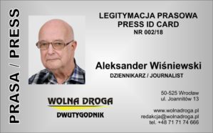 Aleksander Wiśniewski - legitymacja prasowa